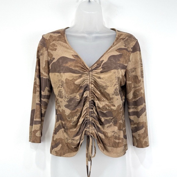 No Boundaries Stretch Top Juniors‎ M Camo VTG Y2K Ruched Bodycon Grunge - Picture 1 of 13
